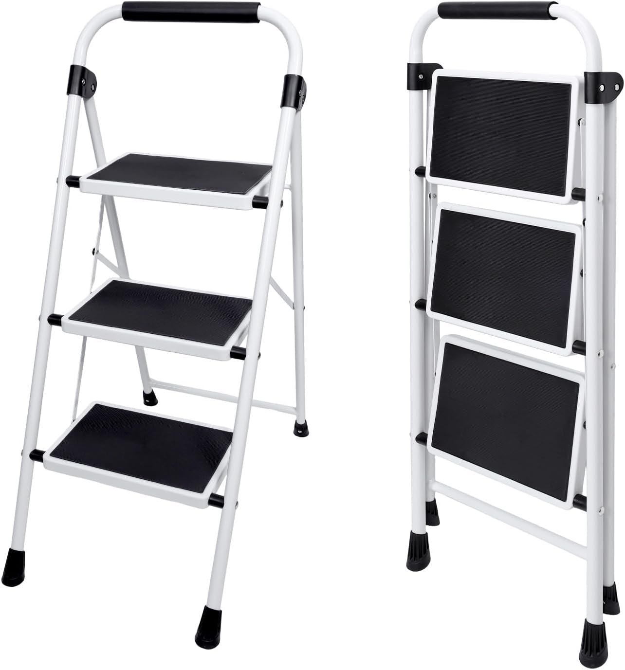Escalera 3 escalones negro resistente con pedal antideslizante