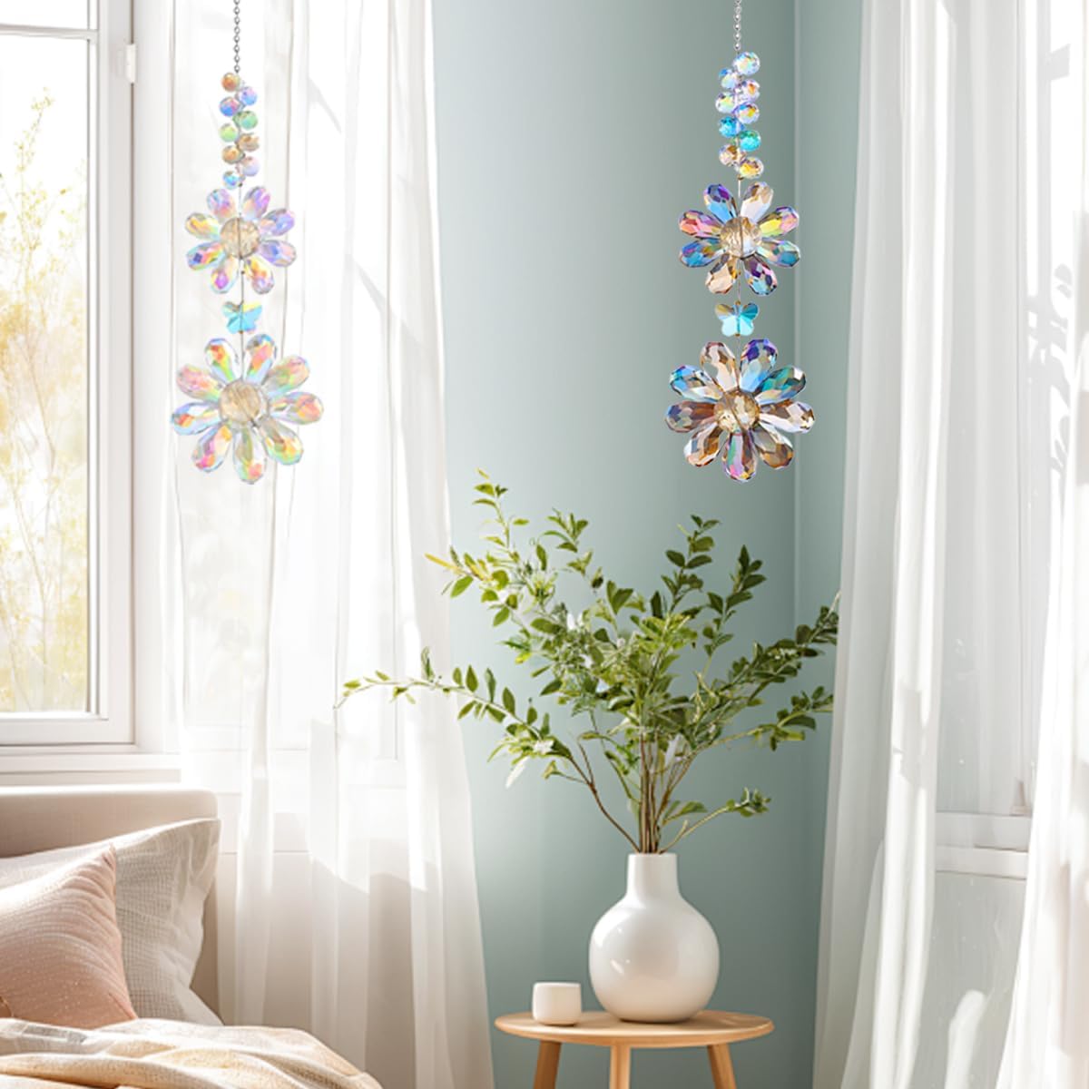 2 Pzas Flores Cristal Atrapasoles Colgantes Arco Iris Decoración