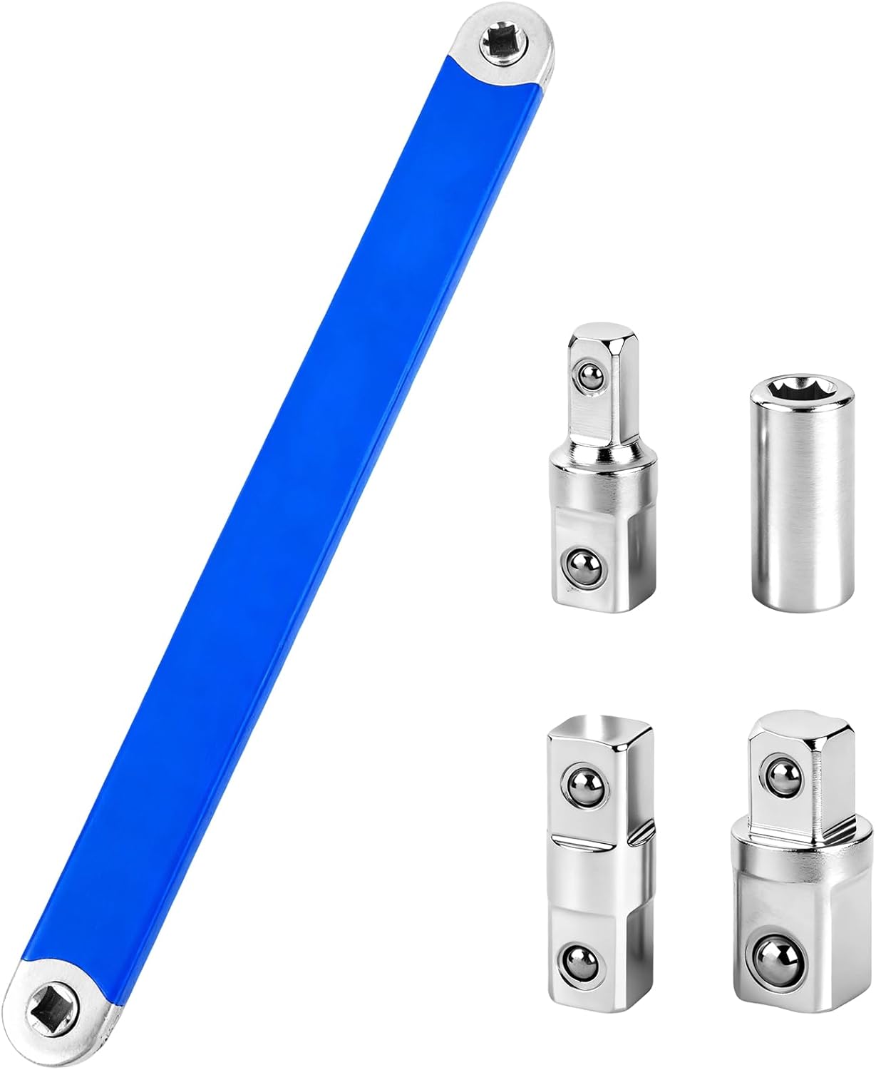 Juego llaves extensión desplazadas trinquete 0° adaptadores 1/2-1/4