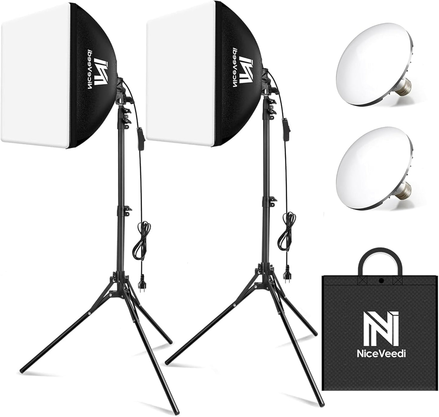 Kit Softbox 2x16x16pulg con trípode 63pulg y bombilla LED 5400K