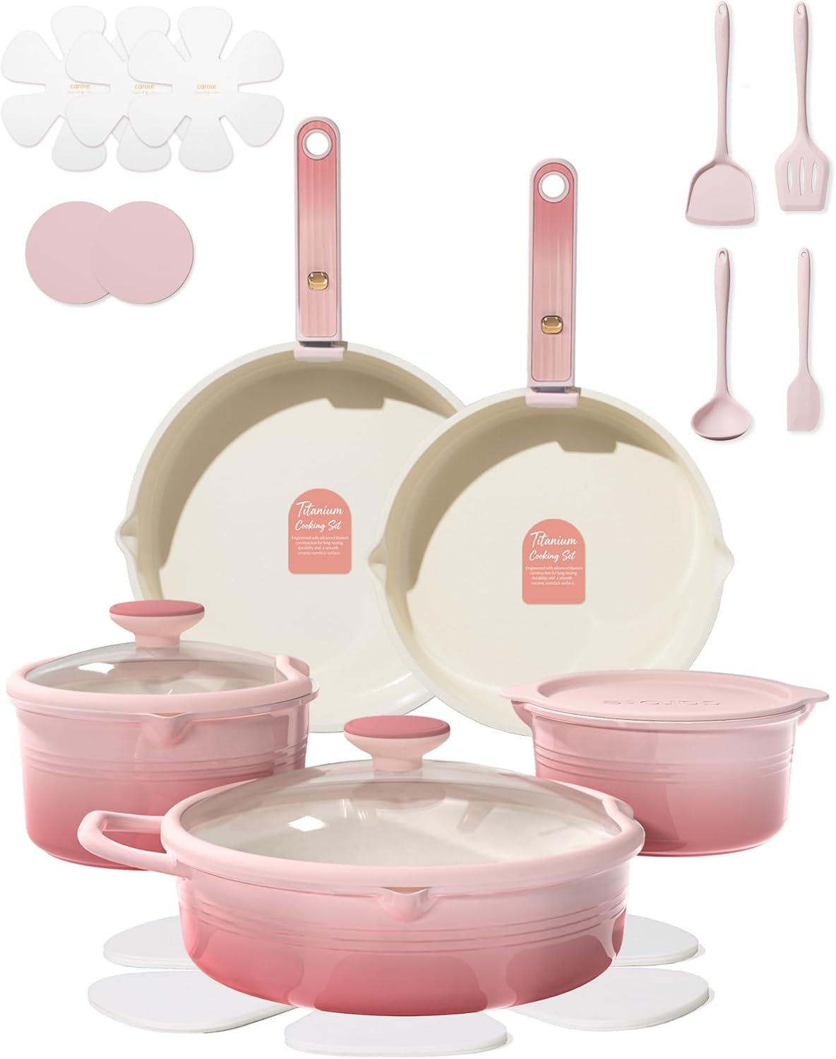 Set 20 Utensilios Cocina Titanio Antiadherente Mango Desmontable