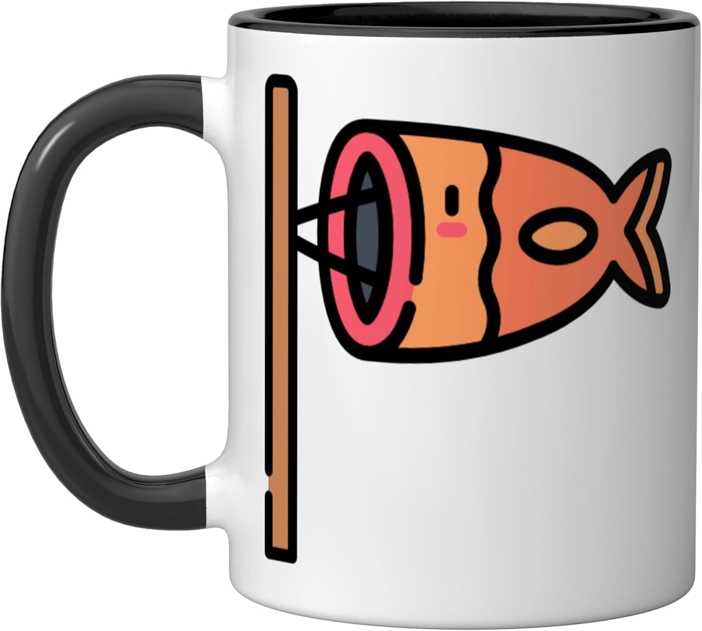Taza cerámica japonesa de koi con kanji en negro y blanco