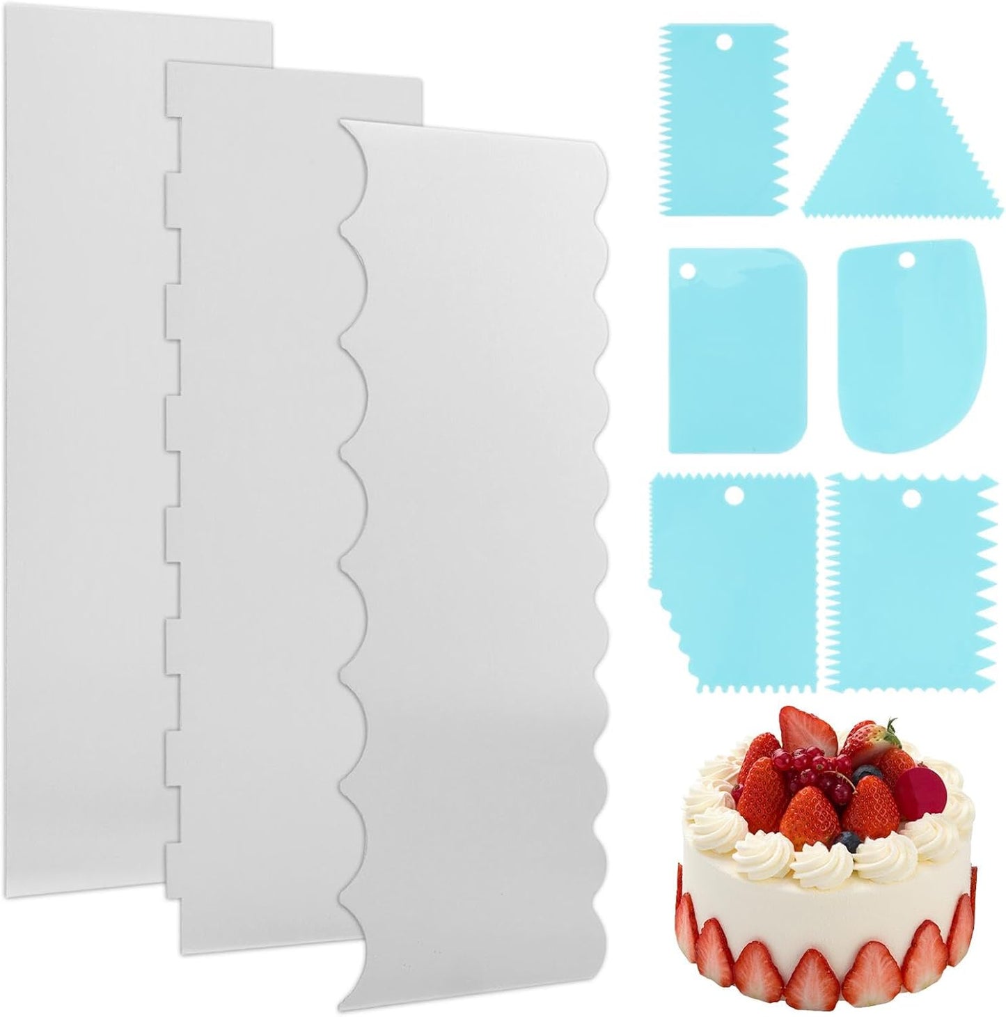 Raspadores de acero inoxidable y plástico para tartas 8.7 pulgadas con borde de rayas