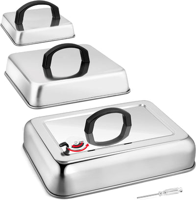 Set 3 Cúpulas Acero Inox Ventilación Ajustable para Parrilla