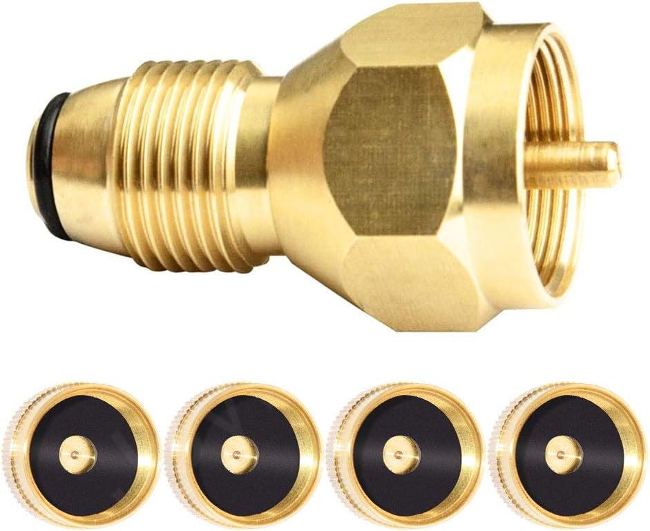 Adaptador recarga propano 1lb con 4 tapas universal latón