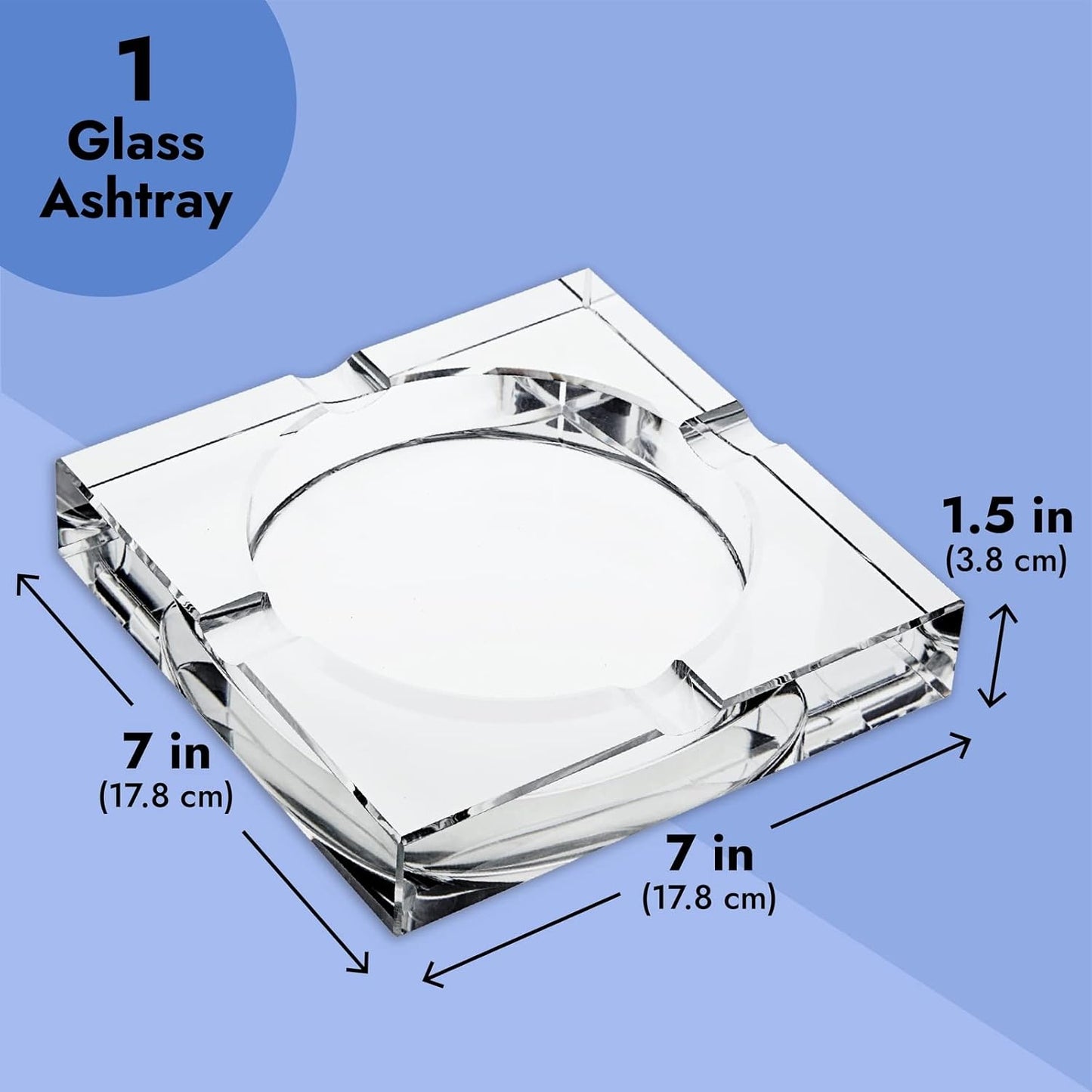 Cenicero cristal cuadrado transparente 7x7pulg set 3