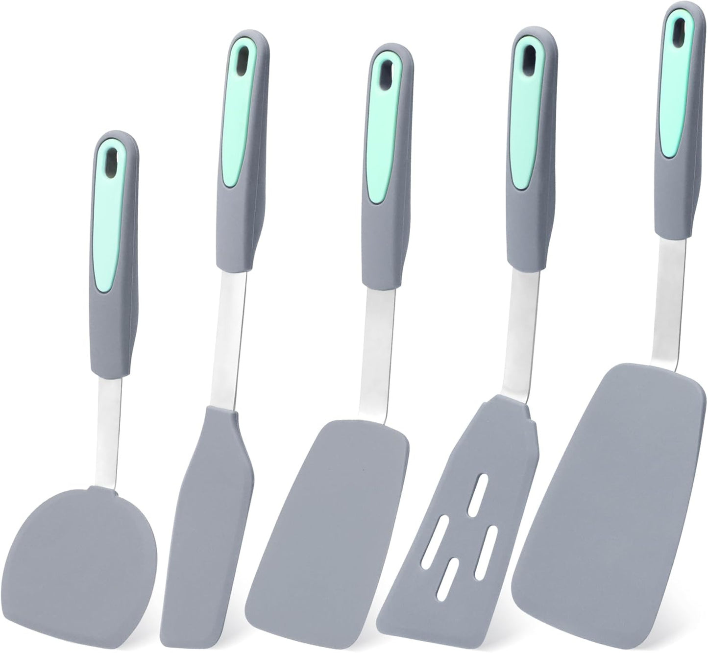 Juego de 5 espátulas de silicona Tongjude resistentes al calor para cocina, fritura y panqueques en gris claro
