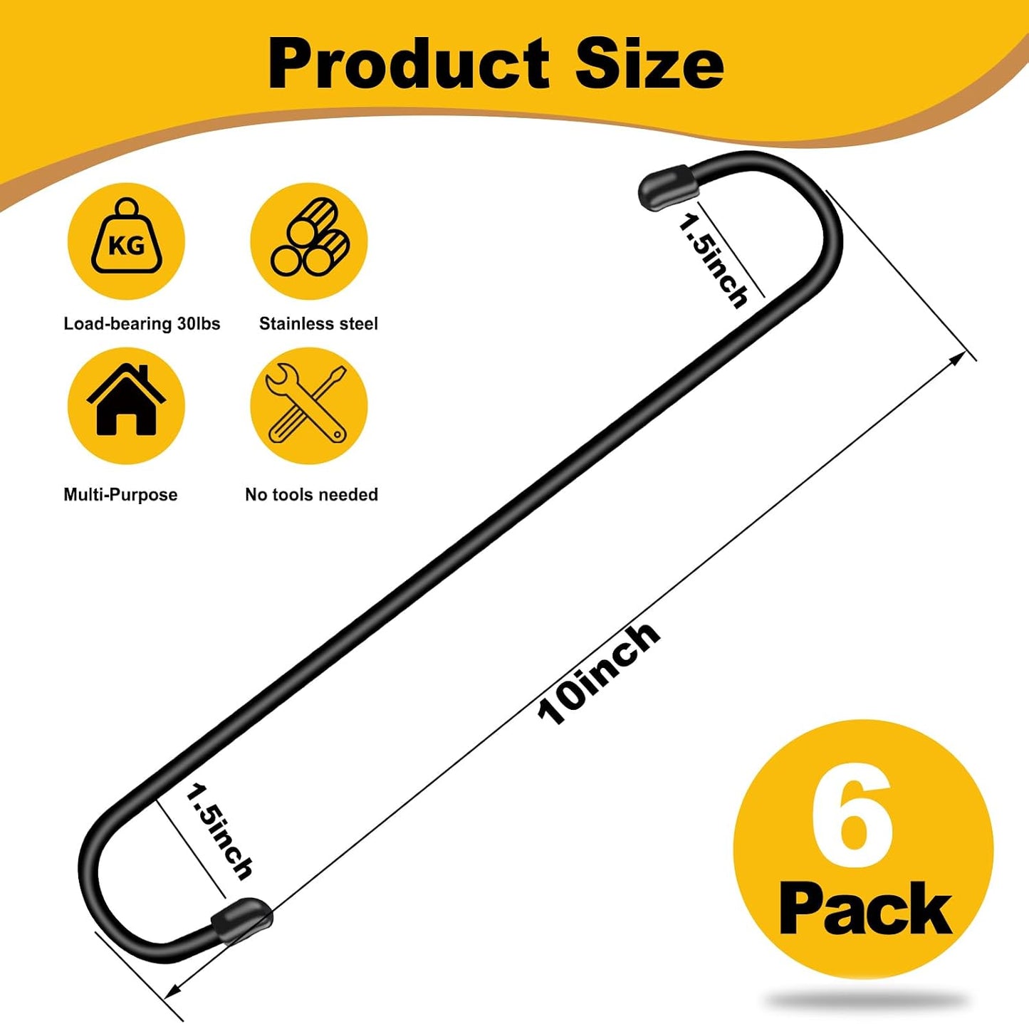 6 Ganchos S 10pulg Negro para Colgar Plantas