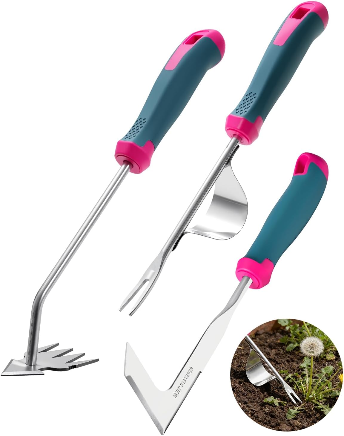 Juego extractores malezas acero inox mango ergonómico