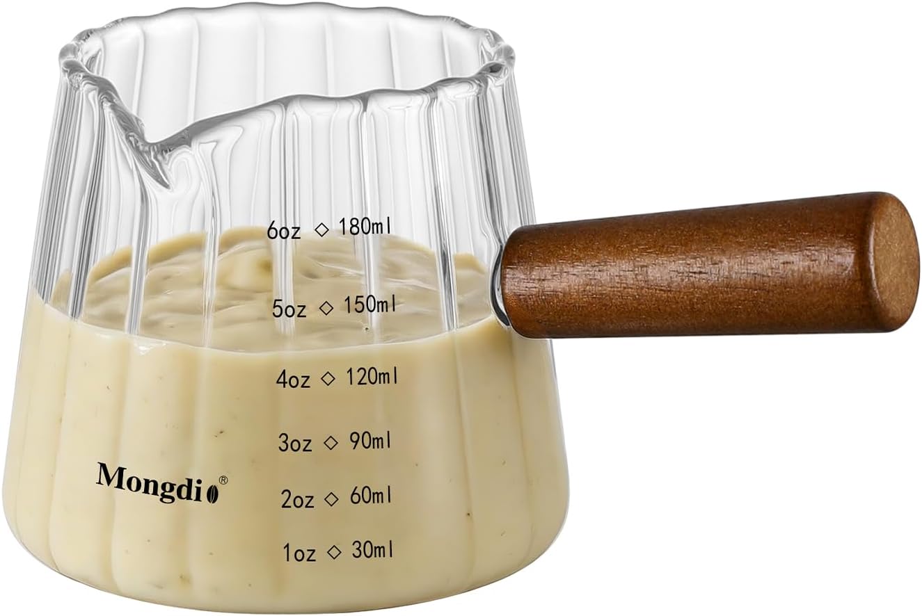 Copa de medición para espresso Mongdio con mango de madera y doble escala