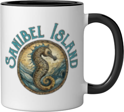 Taza Cerámica Diseño Caballito Mar Sanibel Isla FL Negro/Blanco