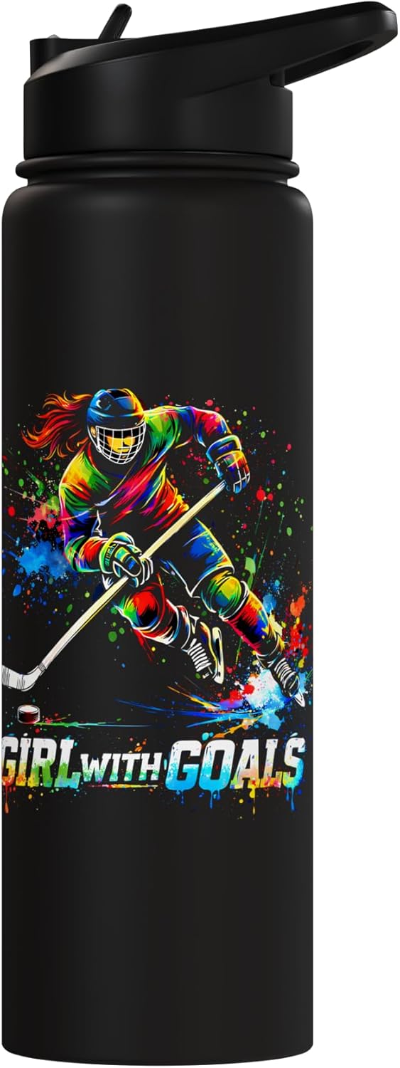 Bottella de agua acero inoxidable aislada para hockey femenino con logotipo