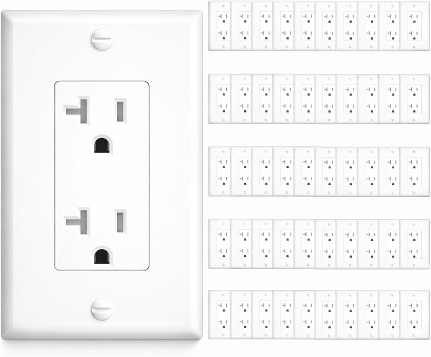 50 Tomacorrientes Pared 20A UL Polycarbonato 125V Blanco