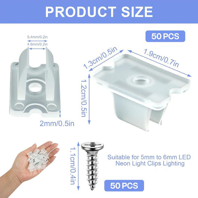 Set 50 clips neón soporte tira LED 0.197-0.236pulg