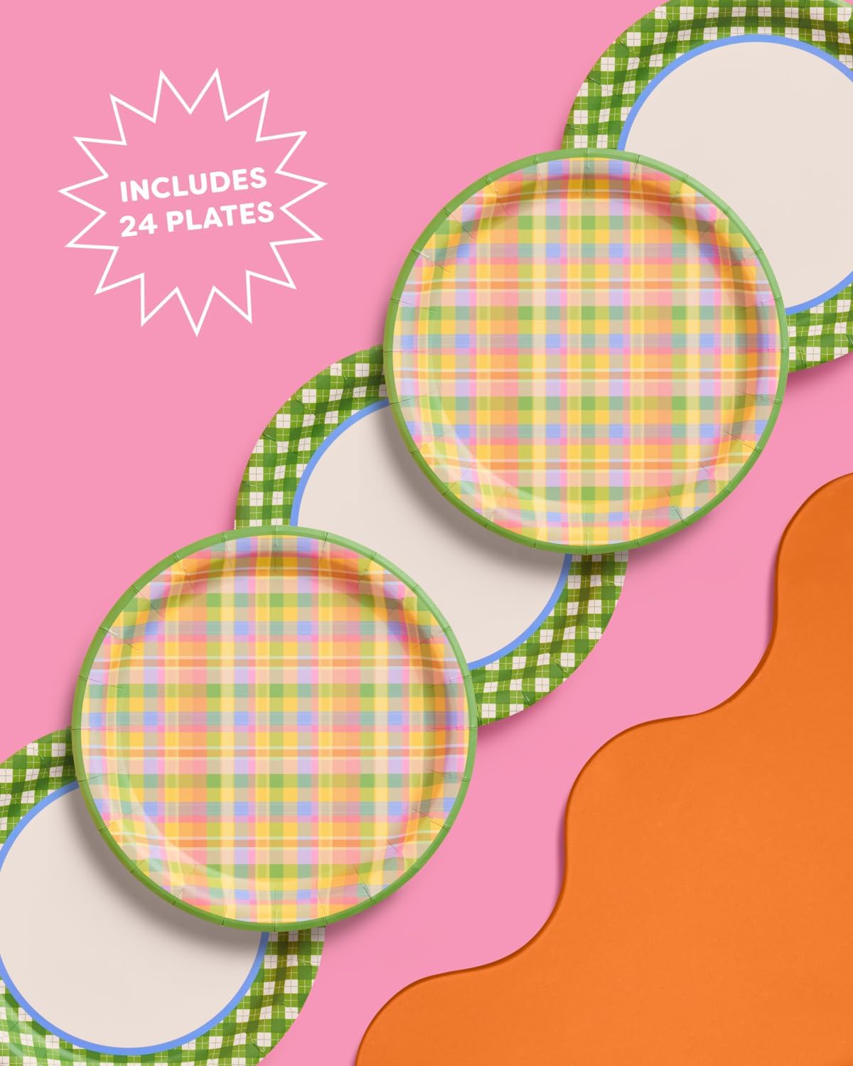 Plato papel estampado plaid verde para fiestas