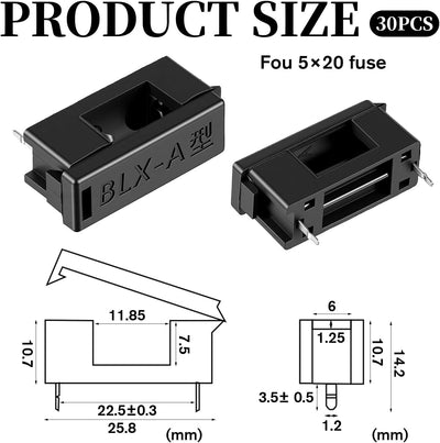 Soporte fusible plástico negro 5x20mm set 30