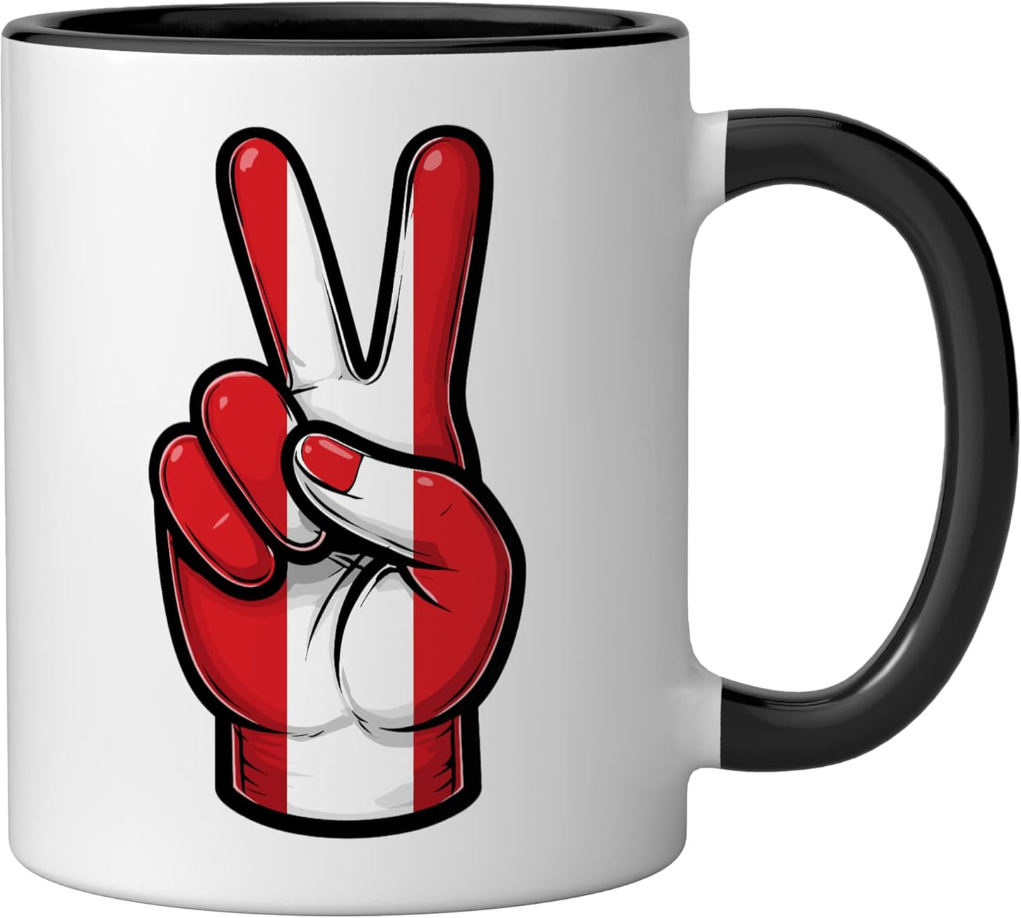 Taza cerámica bandera del Perú con símbolo de paz negro/blanco