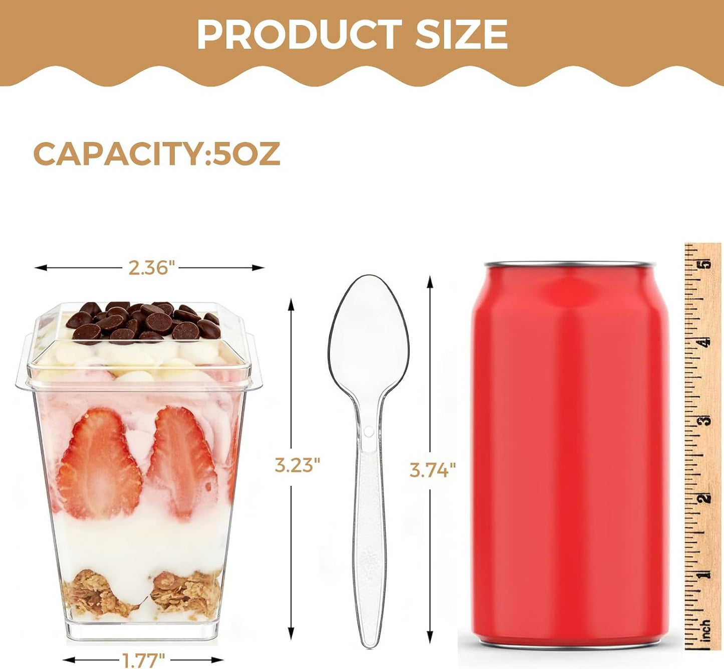 Paquete de 50 tazas de postre plástico transparente con tapas y cucharas