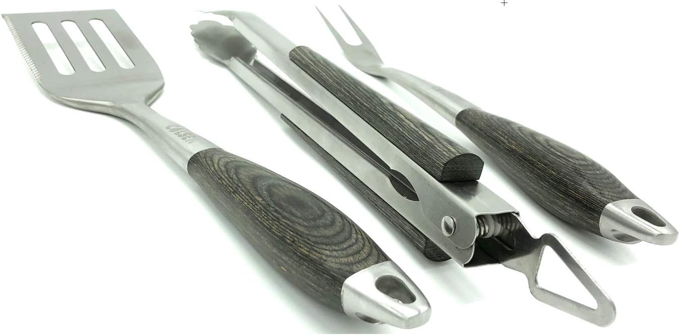 Set 3 Pzas Utensilios Barbacoa Acero Inox Gris