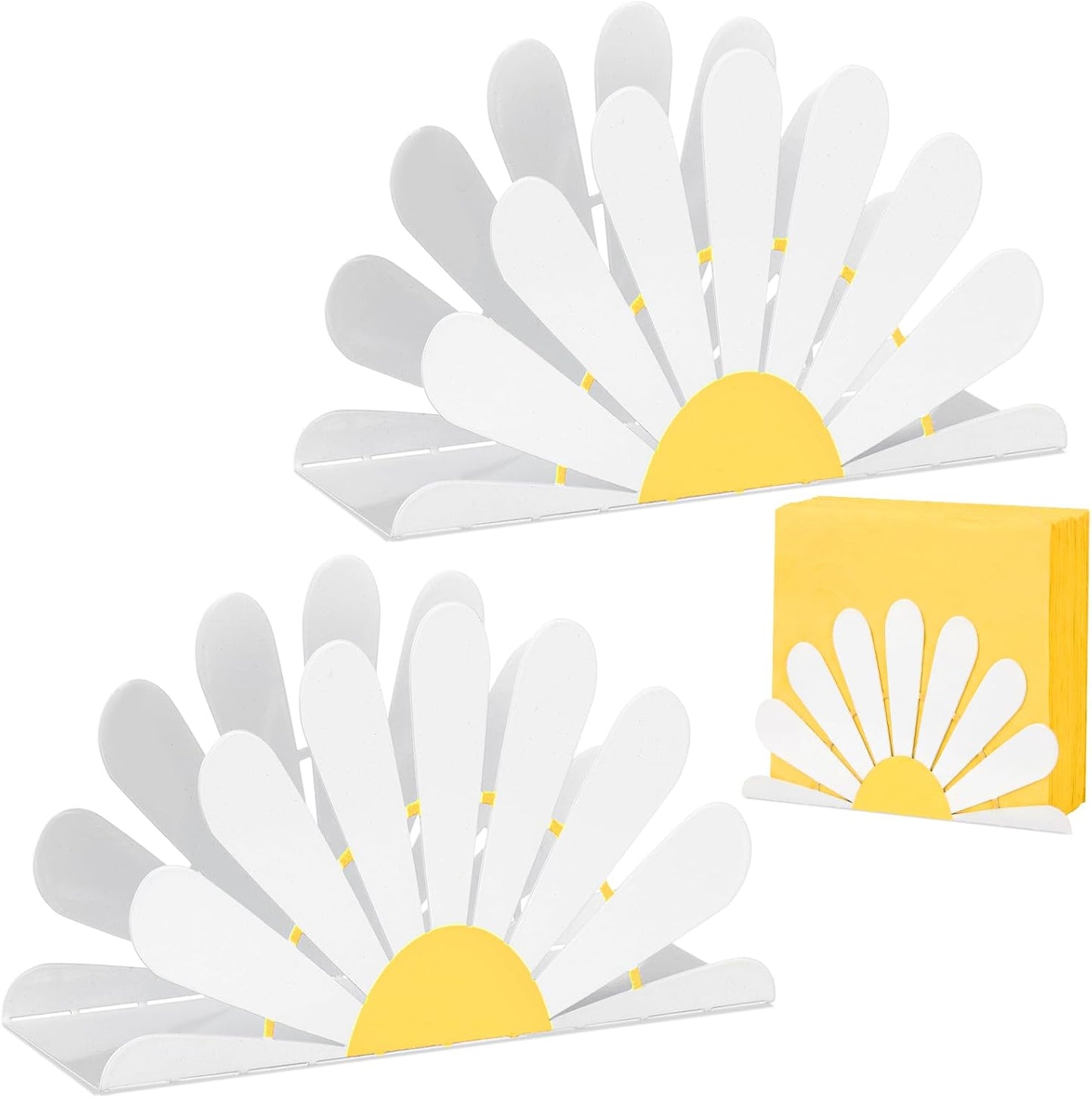 Servilletero de margaritas de resorte en metal blanco para mesa