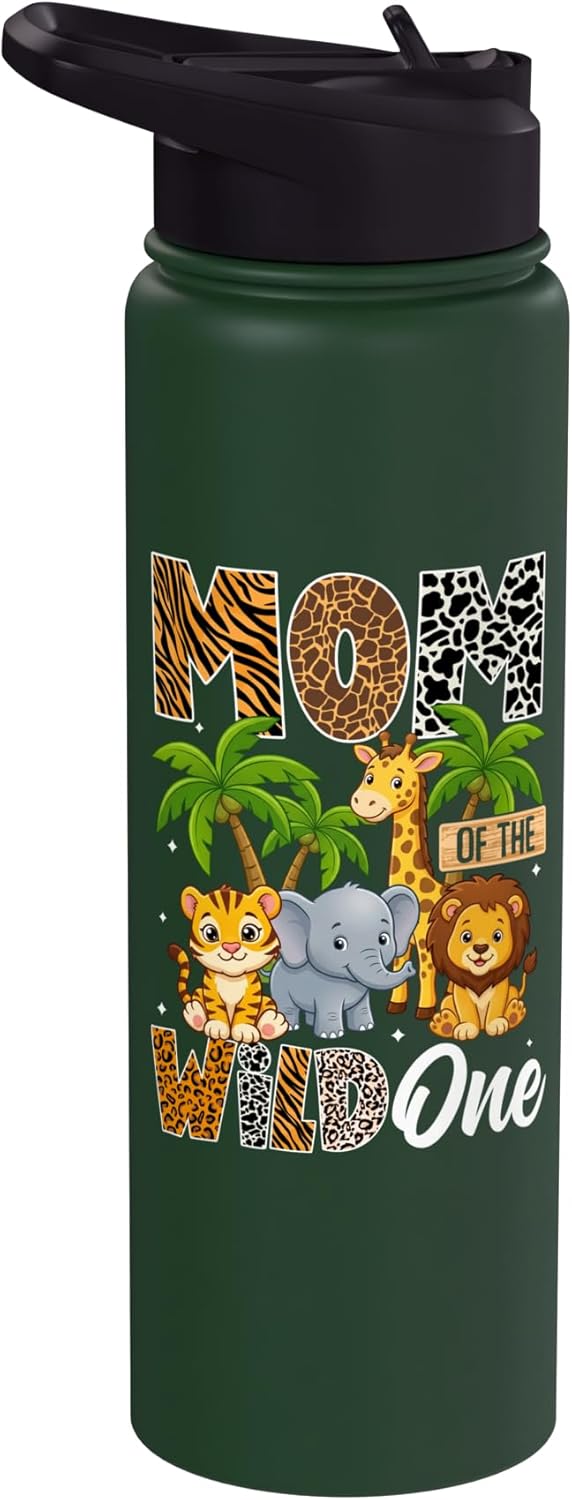 Botella agua acero inox aislada 1º cumpleaños selva