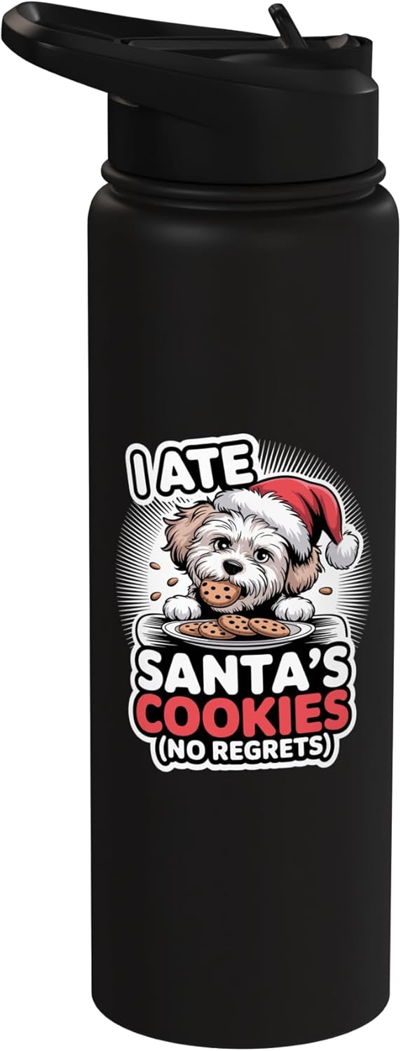 Botella de agua acero inoxidable aislada para perros Maltipoo navidad