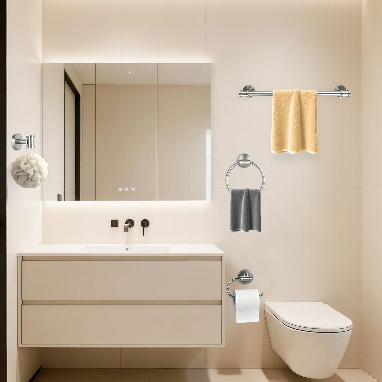 Set 4 Pzas Accesorios Baño Acero Inox Níquel