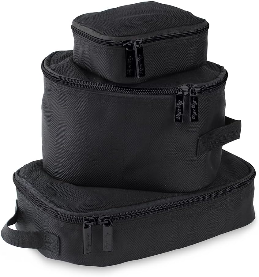 Set 3 Cubos Viaje con Malla Cremalleras Asa Tela Negro