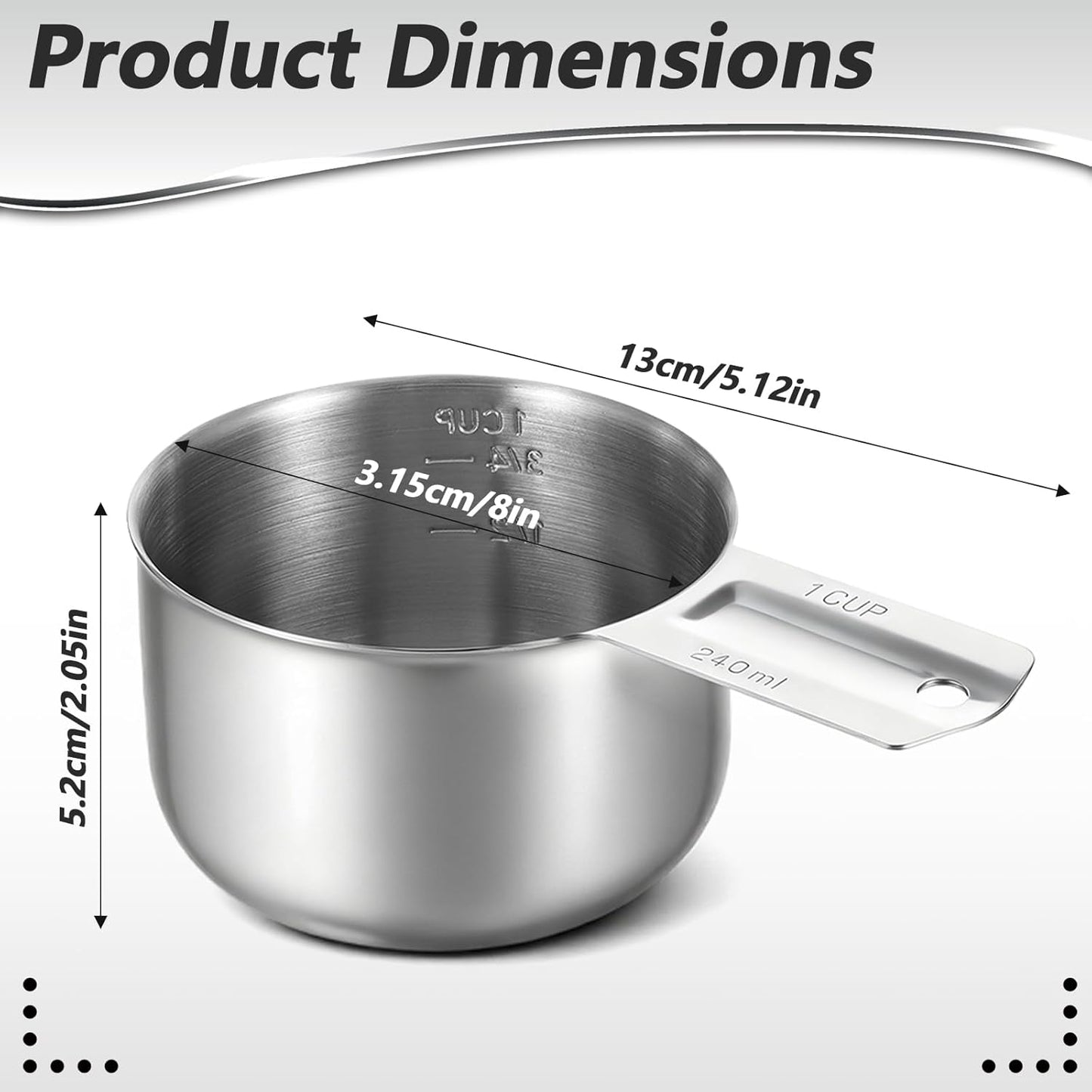 Taza medidora acero inox con cuchara metal escala interior