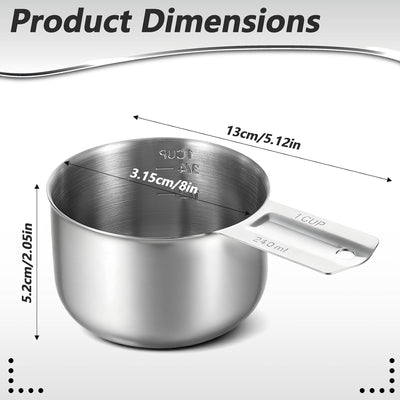 Taza medidora acero inox con cuchara metal escala interior