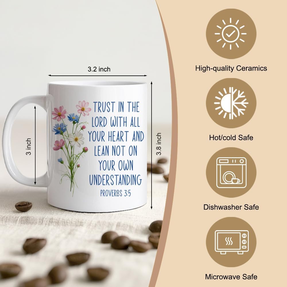 Taza de cerámica doble cara 11 oz con versículo bíblico floral