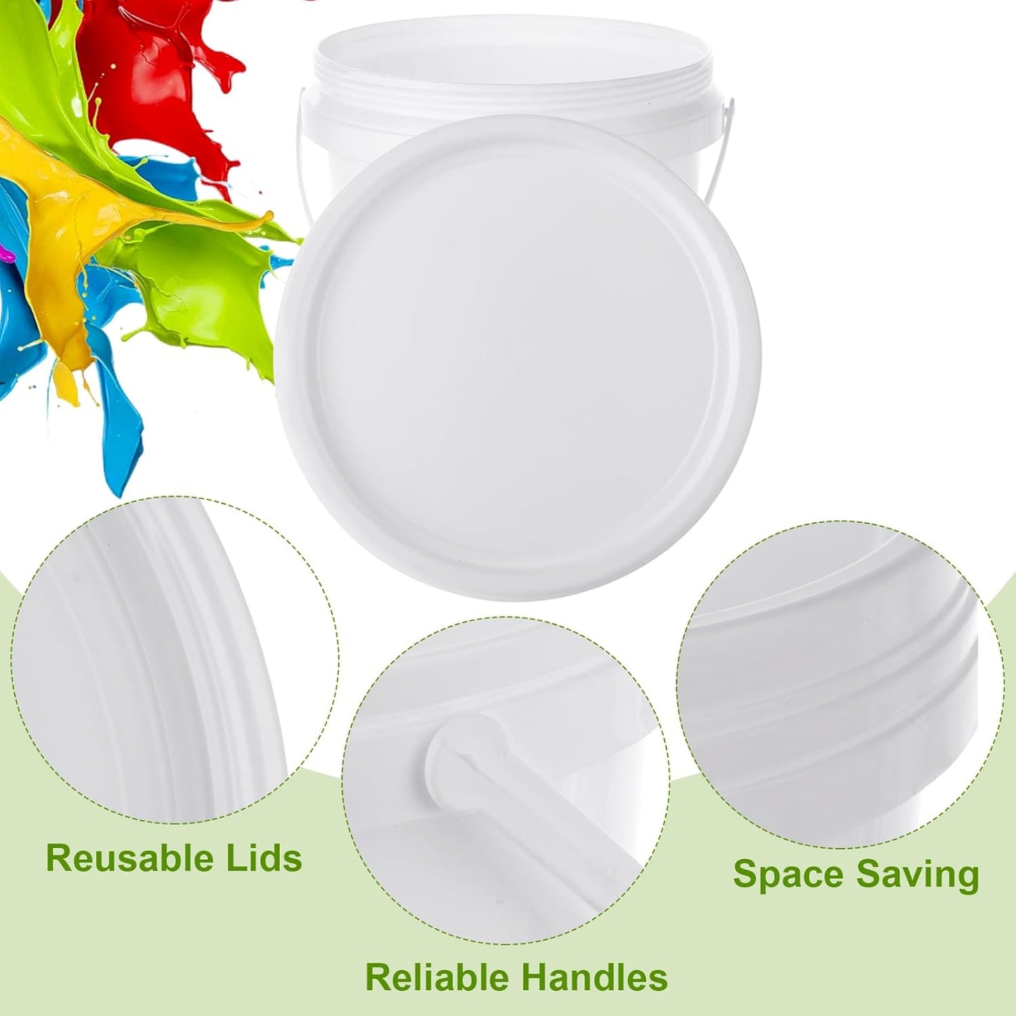 Pack 2 Cubos Pintura Plástico 0.5gal para Recipientes 2qt con Tapas