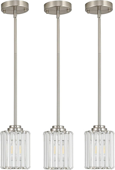 3 Pzas Luces Colgantes Isla Cocina Níquel Cepillado Cristal