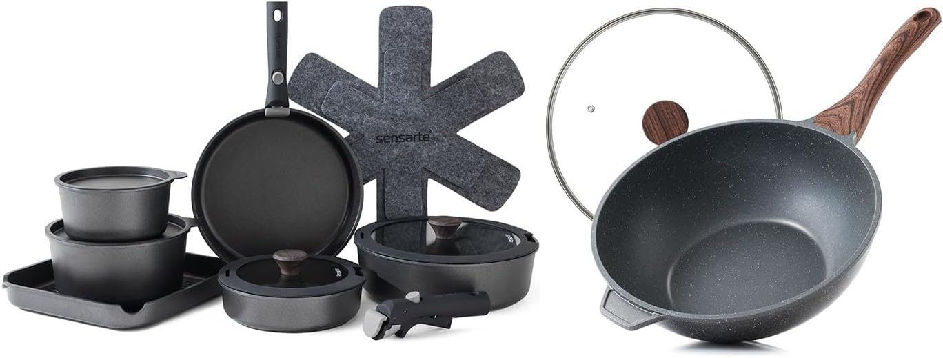 Set Utensilios Cocina Antiadherente Sarten 4.5qt Tapa Induccion
