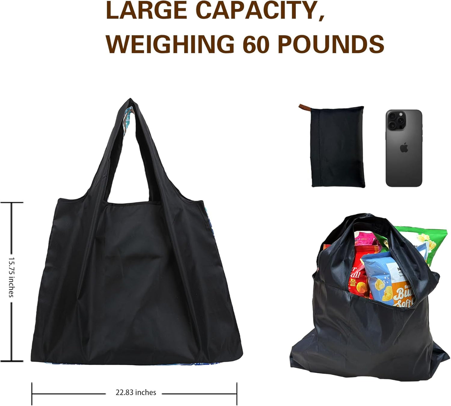 Bolsas de comestibles reutilizables plegables para compras de más de 60 libras