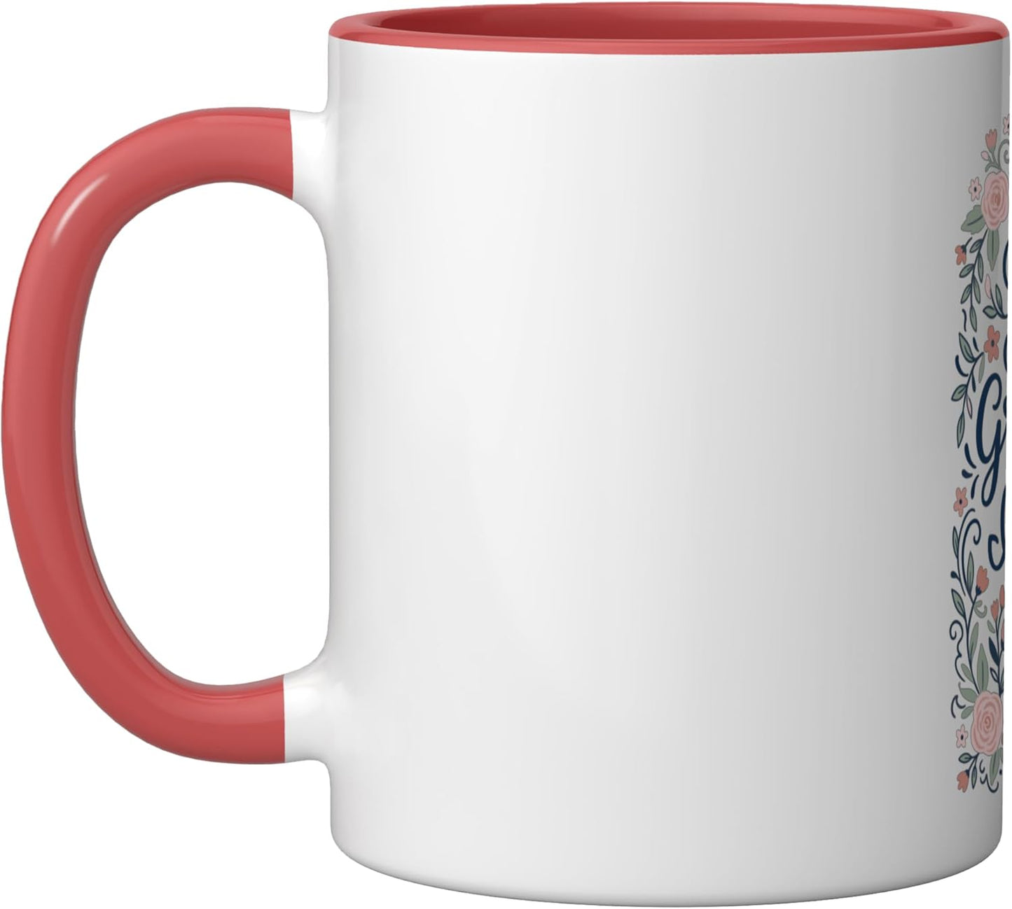 Taza Cerámica con Flor Roja y Blanca