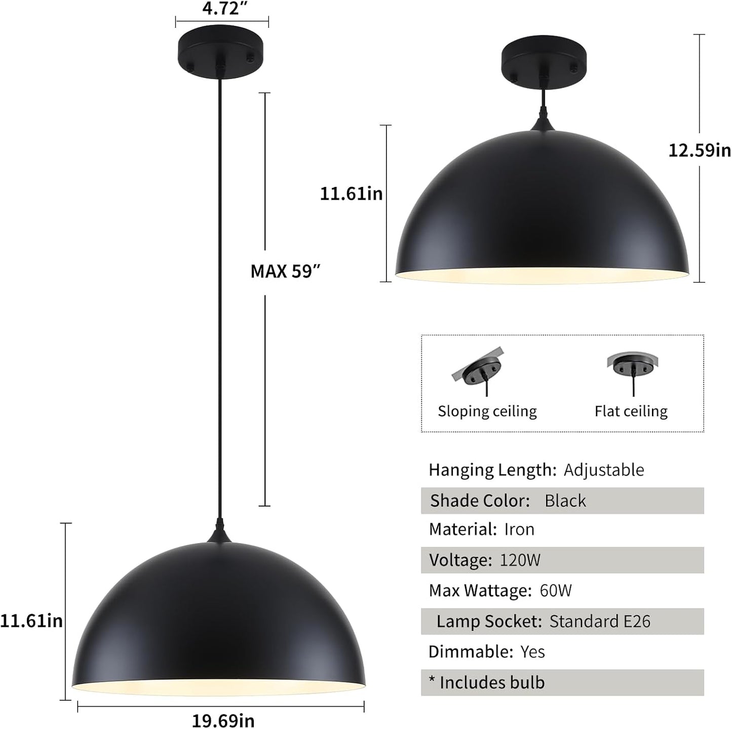 Lámpara colgante cocina industrial moderna 19.7pulg