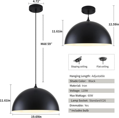 Lámpara colgante cocina industrial moderna 19.7pulg