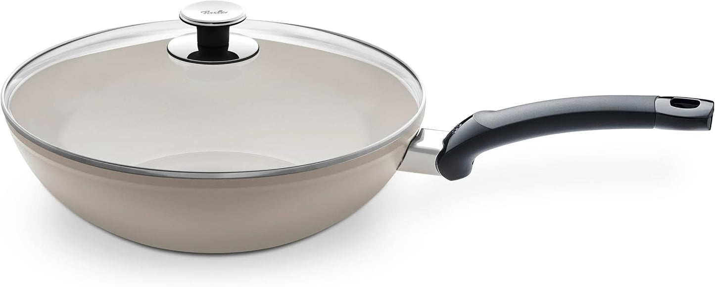 Wok Cerámica 11pulg Tapa Cristal Gris Cálido