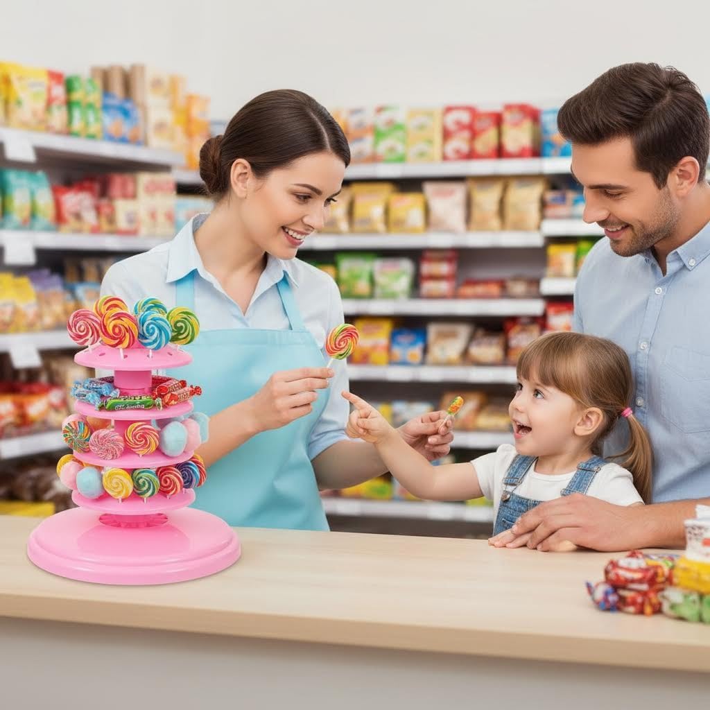 Soporte ajustable 4 niveles para tartas y piruletas plástico rosa