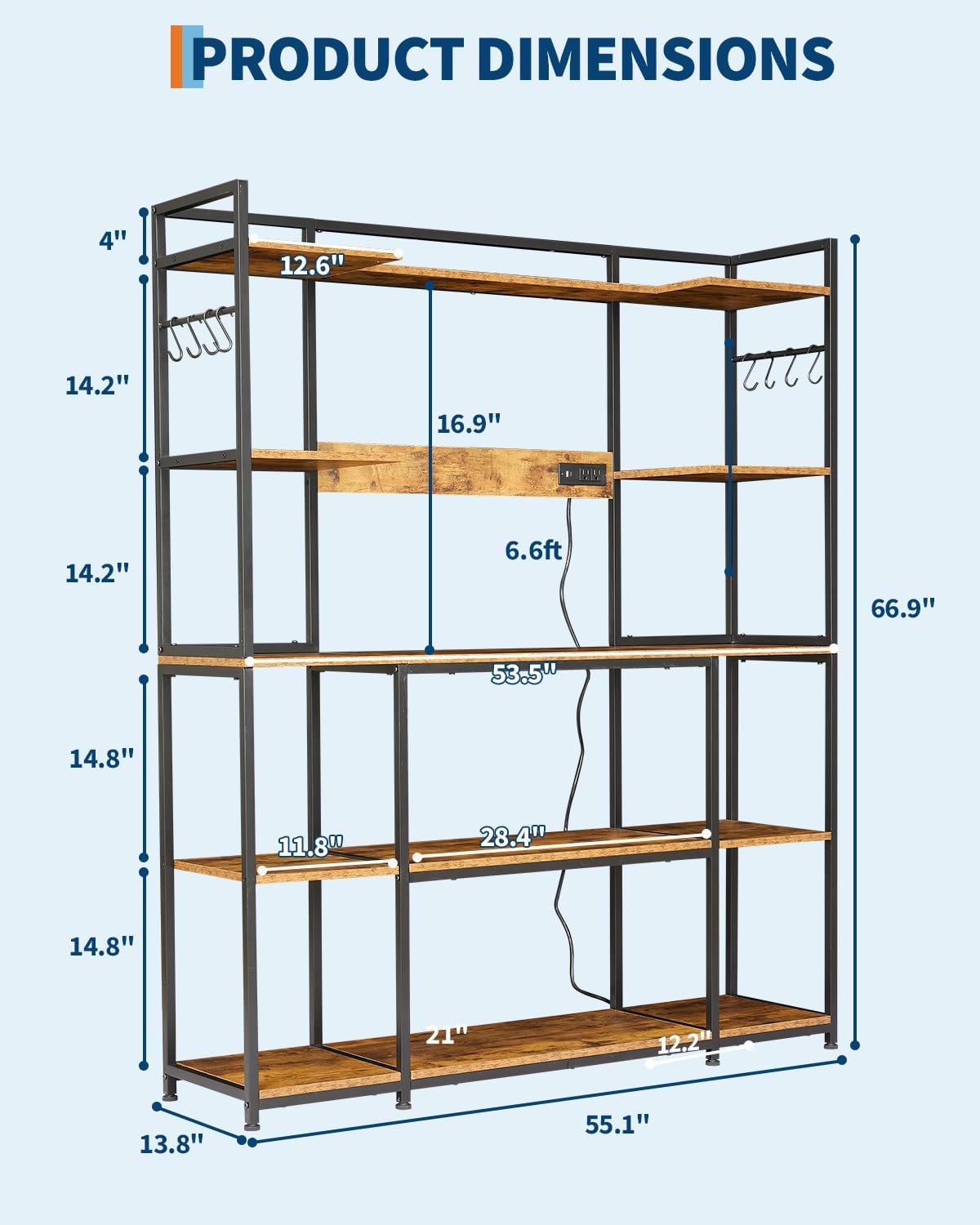 Estantería cocina 6 niveles con toma corriente y USB