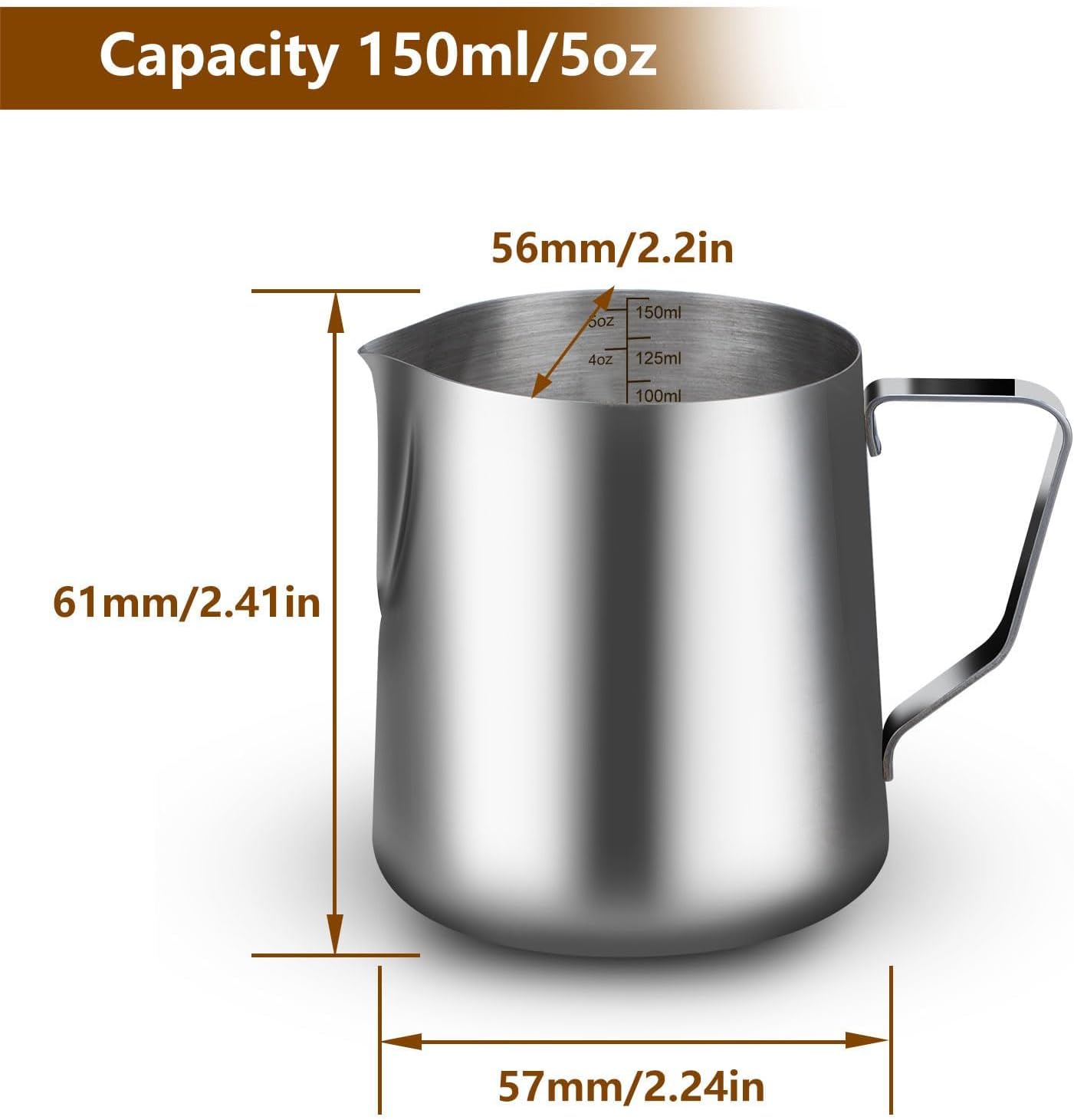Jarra de espuma de leche para espresso con escala y lápiz de arte