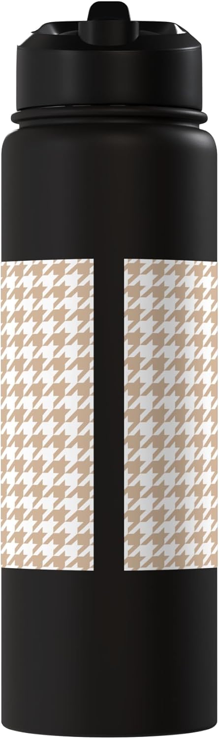 Botella de agua acero inoxidable con estampado houndstooth camel y blanco
