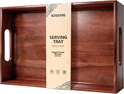 Bandeja grande de madera de acacia con asas para alimentos y bebidas