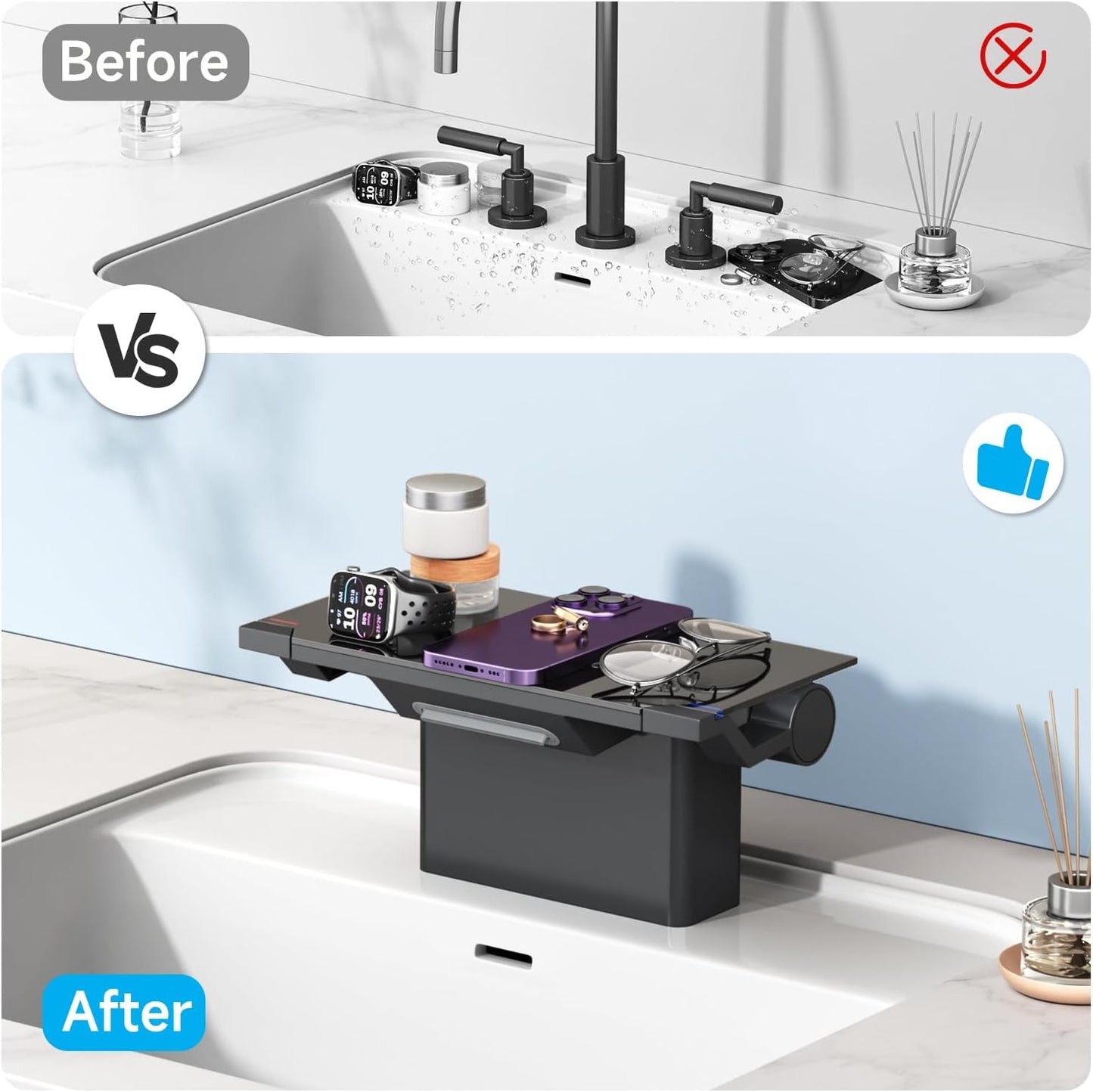 Grifo baño negro mate 4pulg con plataforma 2 manijas