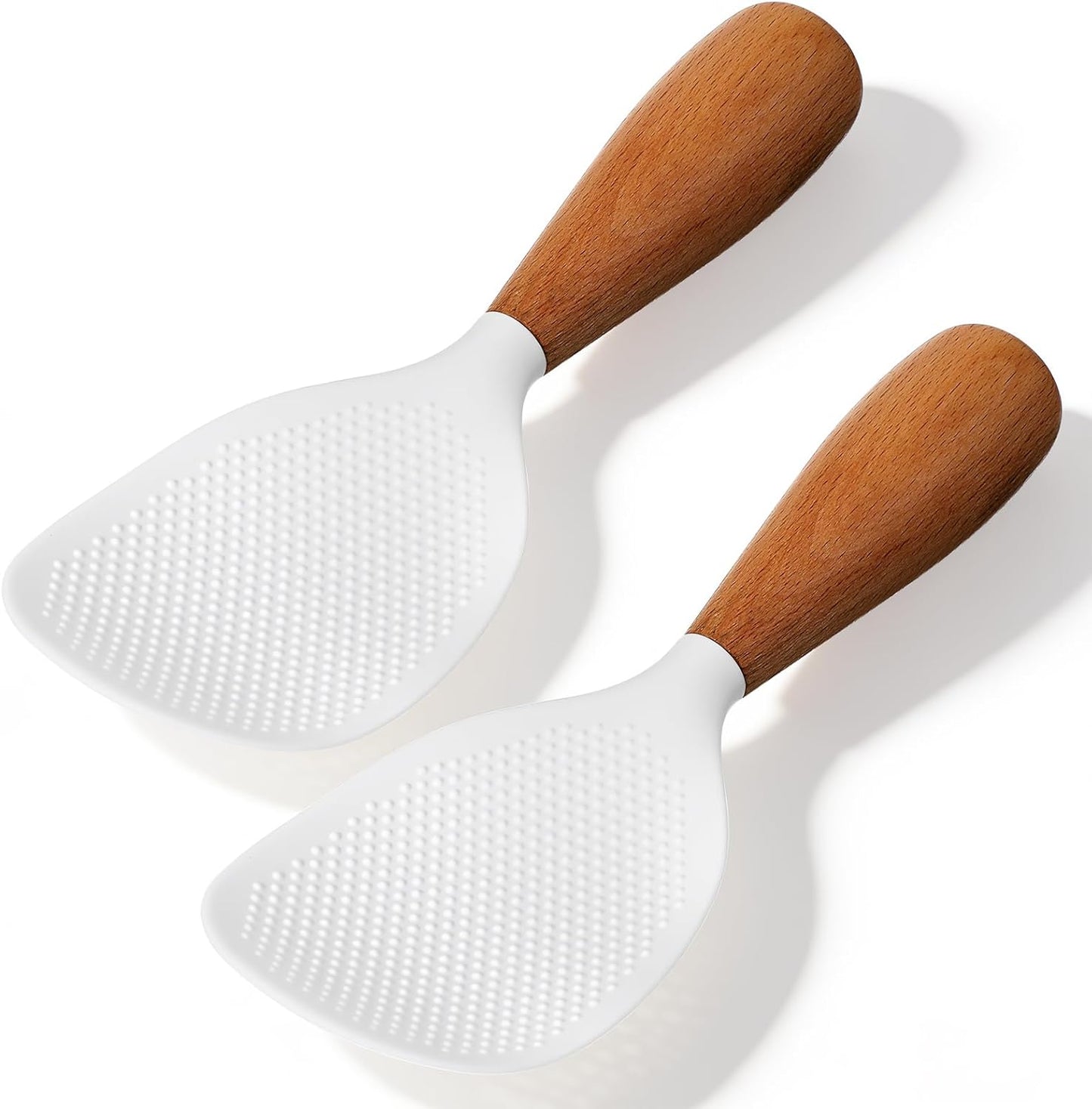 2 Cuchara Arroz Silicón 8.3pulg Antiadherente Mango Madera