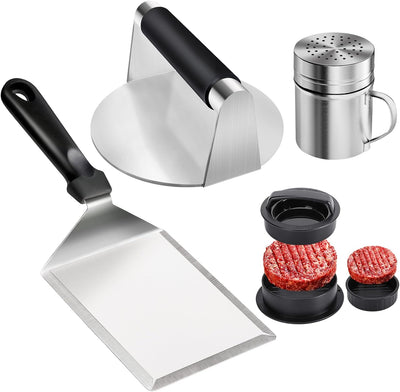 4 Accesorios Parrilla Blackstone Prensa Hamburguesas Acero Inox