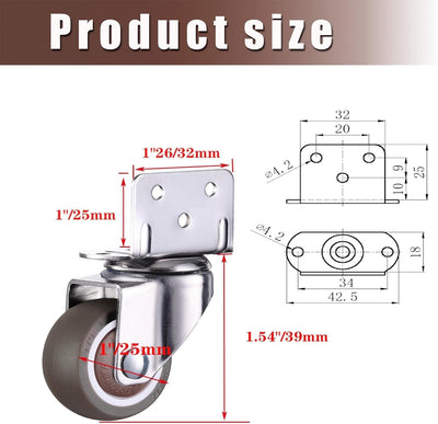 Rueda giratoria placa 1pulg goma freno para soporte flores