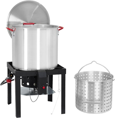 Olla hervir mariscos 60qt aluminio cesta vapor quemador propano