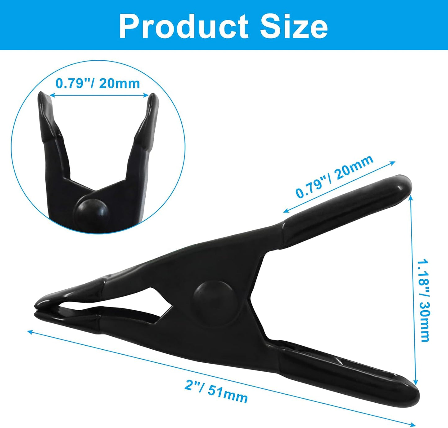 20 Pzas Pinzas de Resorte 2pulg Usos Multiples Negro